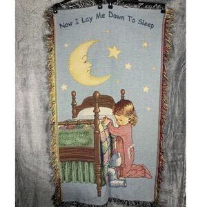 Childrens Throw Tapestry Wall Hanging Blanket 27 x 48 Now I Lay Me Down To Sleep